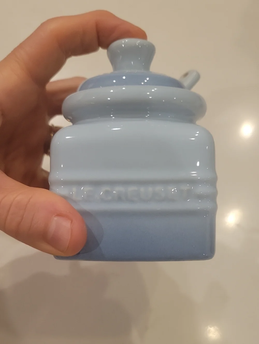 New Le Creuset Powder Blue Spice Jar With Mini Cafe Spoon